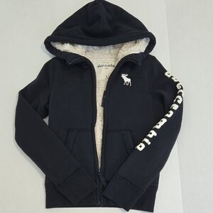 Abercrombie Kids Dark Blue Sherpa Lined Zip-Up Hoodie Jacket - Size Boys L - NWT